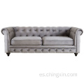 Muebles de sala de estar Estilo europeo Tufted Velvet Chesterfield Sofá Settee Gray